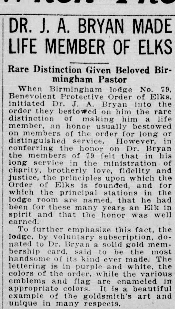 Dr. J.A. Bryan Made Life Member of Elks